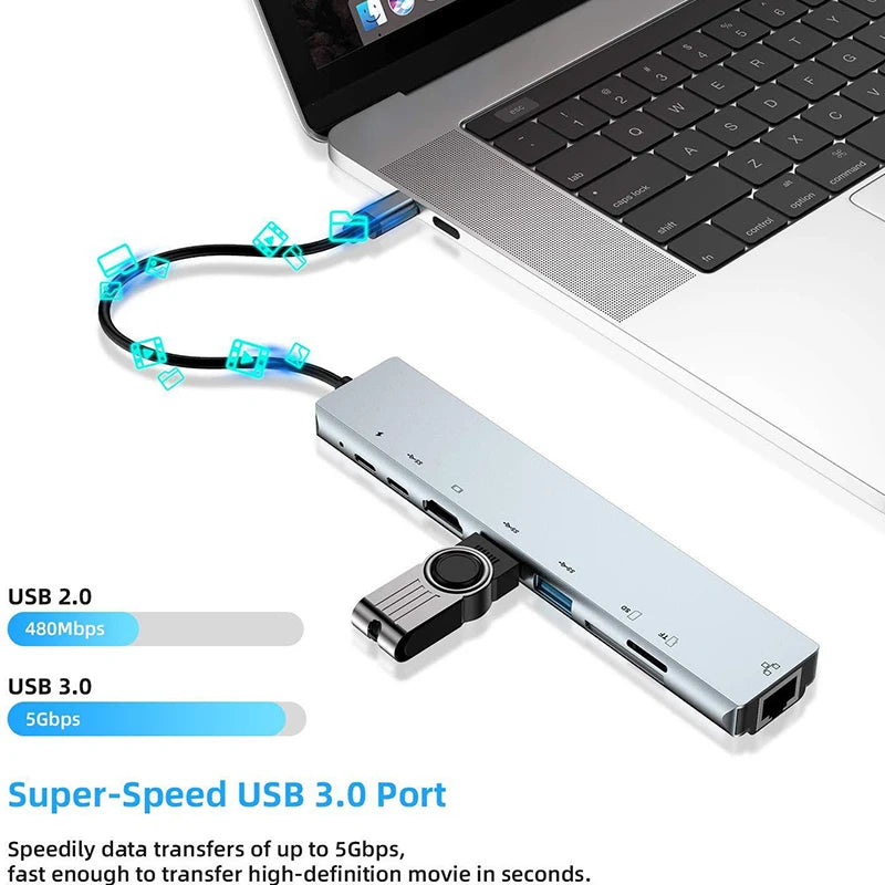 8in1 USB Type C Splitter 4K Docking Station With A Laptop Adapter