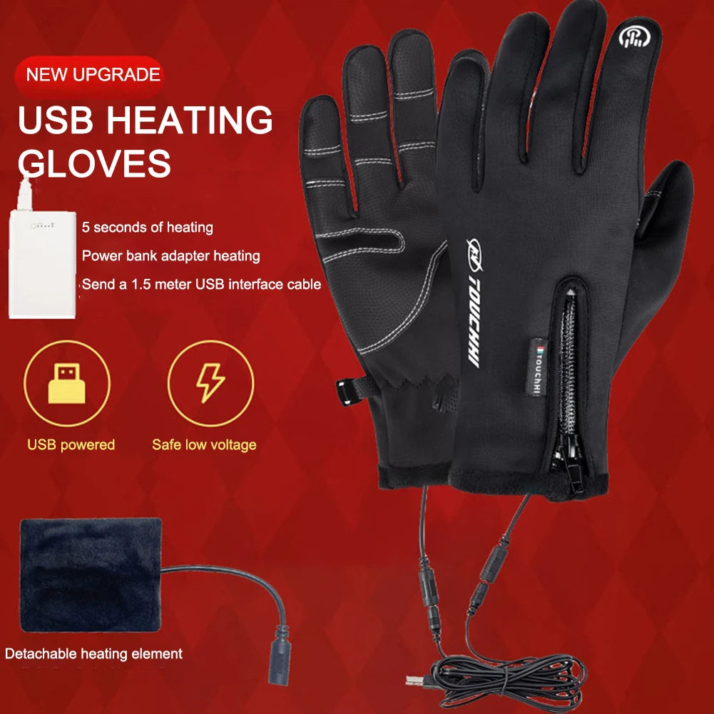 USB Touch Screen Anti-Slip Heated Gloves